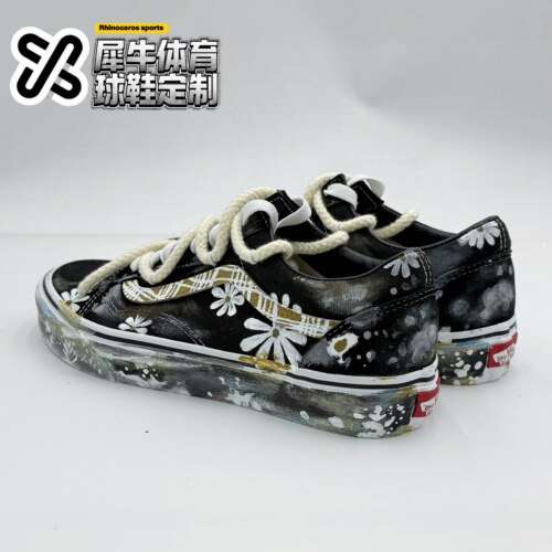 【定制球鞋】Vans Old Skool 复古雏菊 手绘 黑白色 VN000D3HY28 - 图1