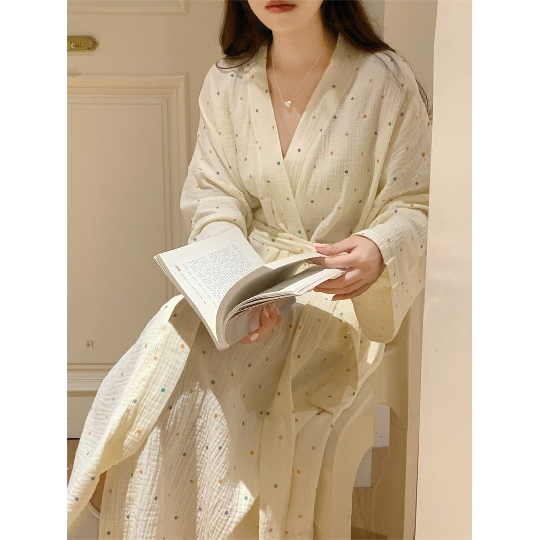 春秋新款2026睡袍女韩系ins睡衣浴袍过膝长款彩色圆点家居服睡裙,淘宝优惠券,粉丝福利购,淘宝优惠卷