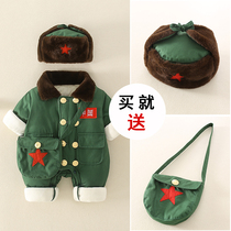 Baby Clothes Winter Clothing Plus Sumpsuit Warm Military Uniform Full Moon Baby Red Red Army Conjoined Cotton Clothes Year Old Army Coat Climbing Clothes