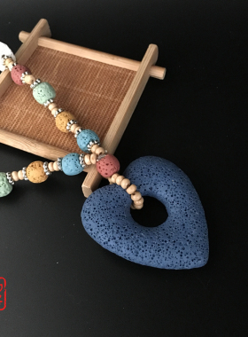 波希米亚风爱心火山岩挂件吊坠