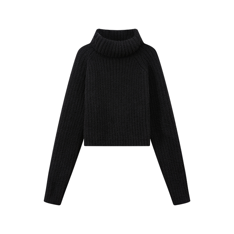 AMBOSC 冬季新品舒适贴肤高领竖坑条针织衫百搭直筒短款保暖毛衣 - 图3