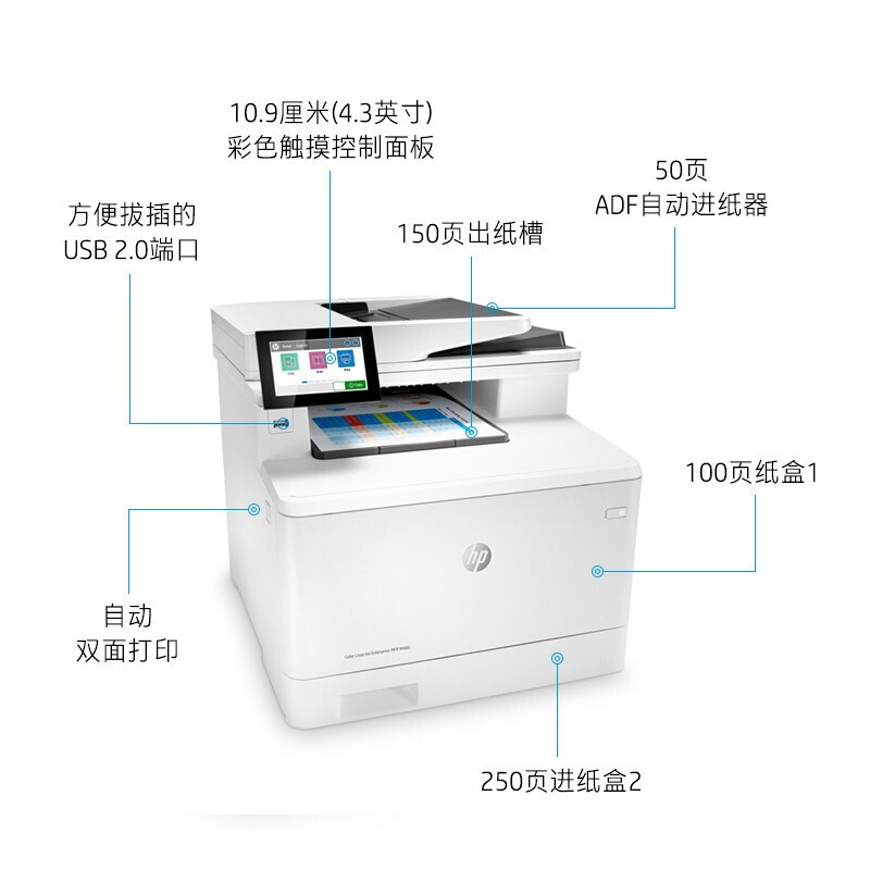 惠普M480F彩色激光打印一体机A4双面复印扫描网络远程办公M479FDW - 图1