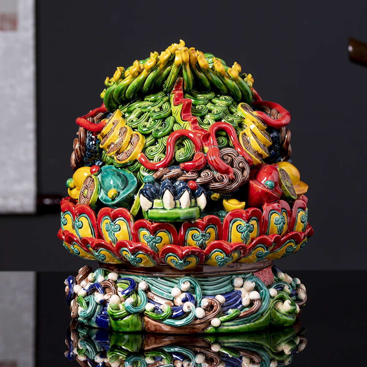 景德镇陶瓷交趾彩陶招财七彩三足莲花金蟾私人商务礼品摆件大号,淘宝优惠券,粉丝福利购,淘宝优惠卷