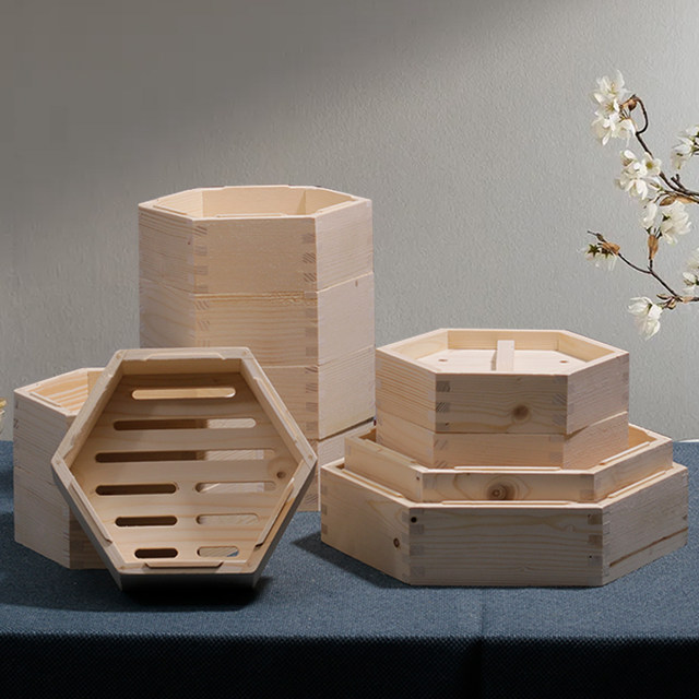 Wooden hexagonal wooden steamer Cantonese style steamer steamed buns