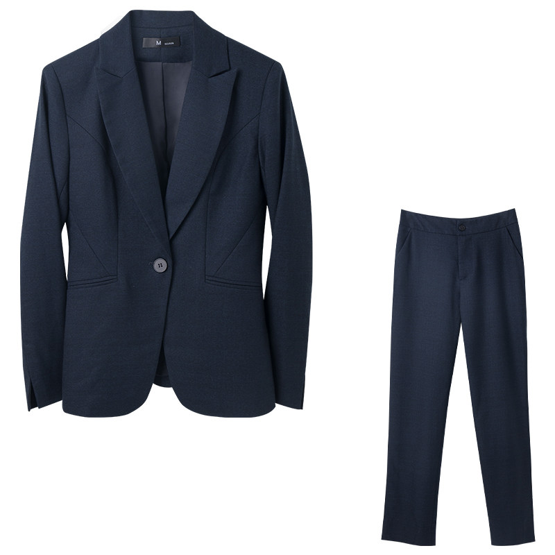 蓝色西装套装女韩版气质房地产销售 丽影风尚职业女裤套装