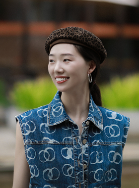 澄予家 豹纹贝雷帽女秋冬新款时尚辣妹风显脸小可折叠画家报童帽