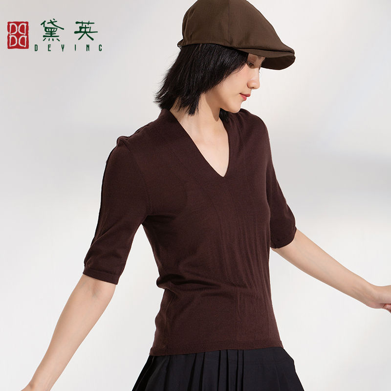 黛英秋季女士纯色时尚简约收身款针织衫 SMAM3277-图3