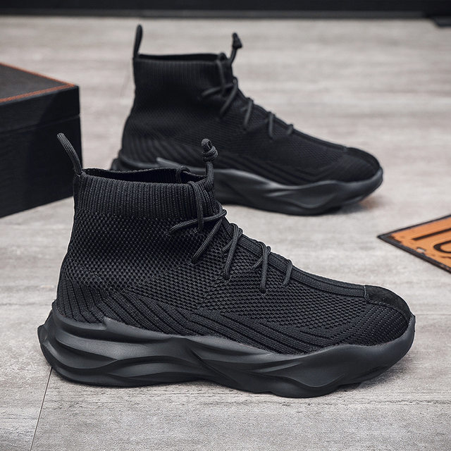 Breathable fly knit socks shoes men's mesh boots high top shoes sneakers