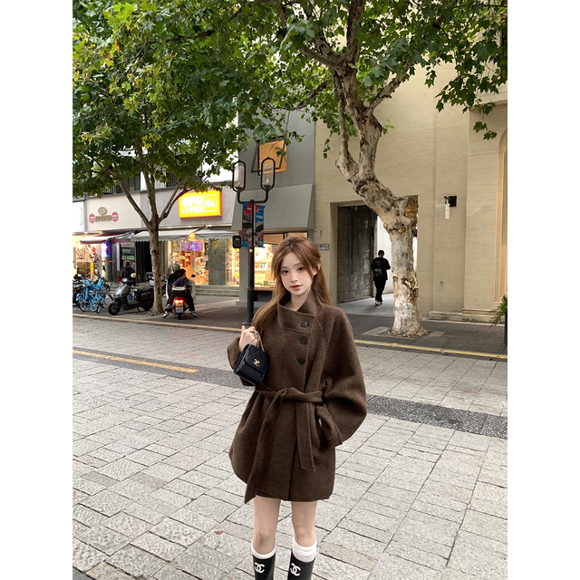 珍珍家 又见金敏喜90绵羊毛5牦牛气质双面呢大衣中长款毛呢外套冬