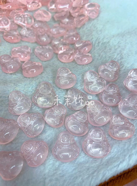 天然粉水晶小弥勒佛大肚笑佛佛公吊坠项链手链DIY女水晶饰品配饰