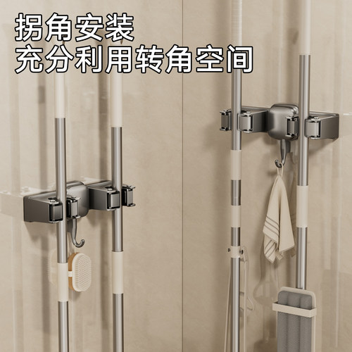 吸盘拖把壁挂夹门后抹布挂钩扫把拖把置物架卫生间的墙上固定神器 - 图3