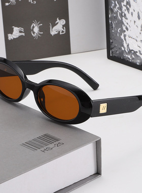 2025新款欧美复古椭圆小框墨镜女