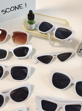 白色系椭圆墨镜欧美凹造型太阳