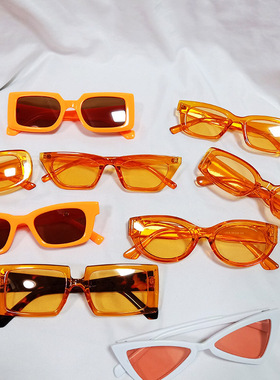 网红款超大框圆脸神器橘色墨镜