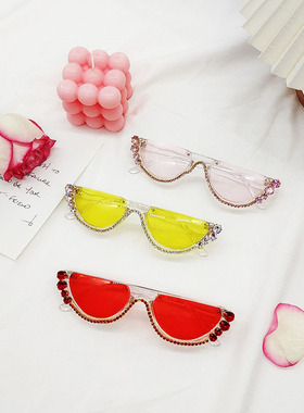 小猪旦旦半框女珍珠太阳镜