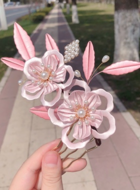 diy粉绿色温柔风包邮缠花发簪