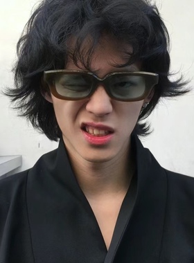 时而高冷复古小窄框棕榈绿ins风简约搞怪拍照墨镜uv400防晒太阳镜