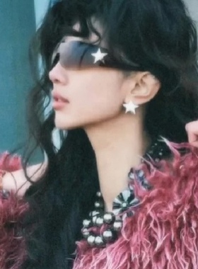 帅爆了美式一体无框复古墨镜Y2K五角星辣妹连体太阳眼镜防紫外线