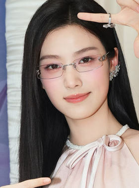 小脸天菜女神卢昱晓墨镜无框灰色金属镂空高级感辣妹绳结太阳眼镜