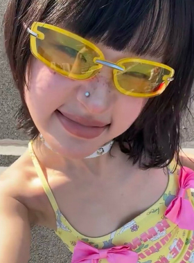 柠檬黄复古个性金属窄框长方形墨镜Y2K甜酷辣妹风中性太阳眼镜潮