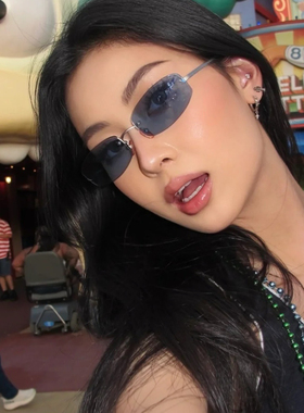 氛围海洋蓝色无框小脸墨镜jennie中古味时髦高级感拍照太阳眼镜潮