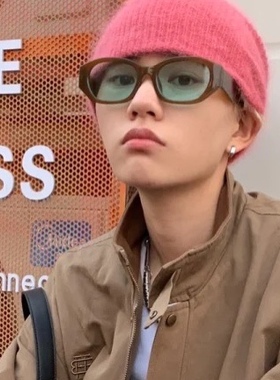 配色绝了橄榄绿框粗边太阳眼镜椭圆形随性复古时髦蓝黑宽胖脸墨镜