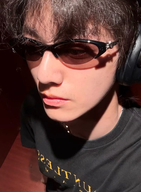 帅翻天了韩版半框金属猫眼太阳眼镜ins型男复古黑色百搭墨镜防晒