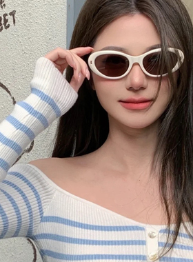 美丽大方椰2025椰镜椭圆猫眼墨镜小脸高级感米白色方圆脸太阳眼镜