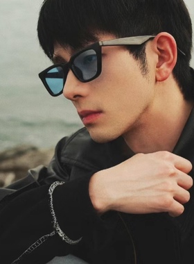 小情调蓝色复古猫眼窄长墨镜欧美ins嘻哈感网红潮男时尚太阳眼镜