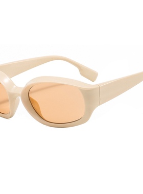 不露脸骑行未来感搭配墨镜时尚凹造型千禧Y2K椭圆米黄茶太阳眼镜