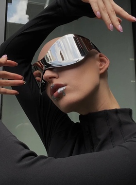 特务高级感夸张大框连体墨镜欧美风科技Y2K一体式反光镜片太阳镜