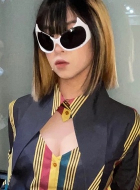 气场全开小恶魔异形大框墨镜小众凹造型男女遮脸防晒黑白太阳眼镜