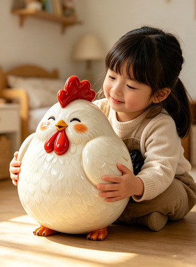 中式高级感可爱公鸡玄关入户客厅桌面成人款不可取存钱罐装饰摆件