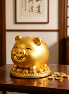高级感招财金币生肖猪玄关入户客厅桌面儿童可存不可取存钱罐摆件