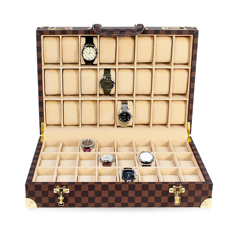 手表收纳盒大容量高档皮质密码箱植绒手提腕表展示盒鳄鱼纹皮表箱 - 图1