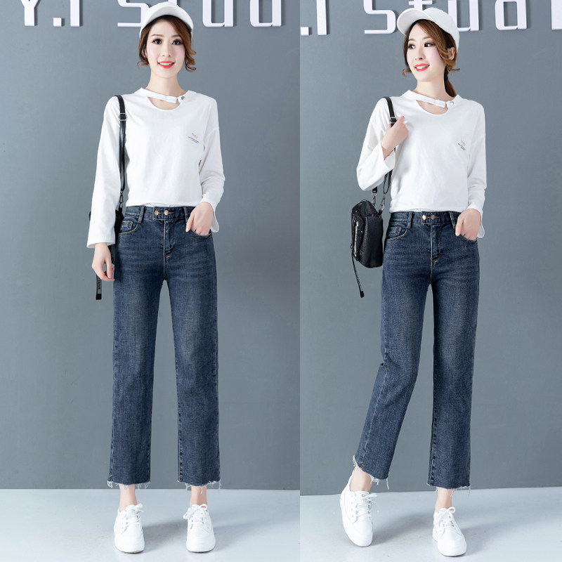 直筒宽松九分裤高腰小个子牛仔裤 dflv牛仔裤