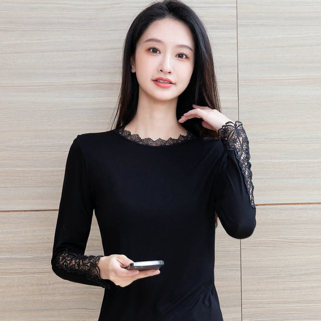 春秋新款莫代尔蕾丝打底衫内搭