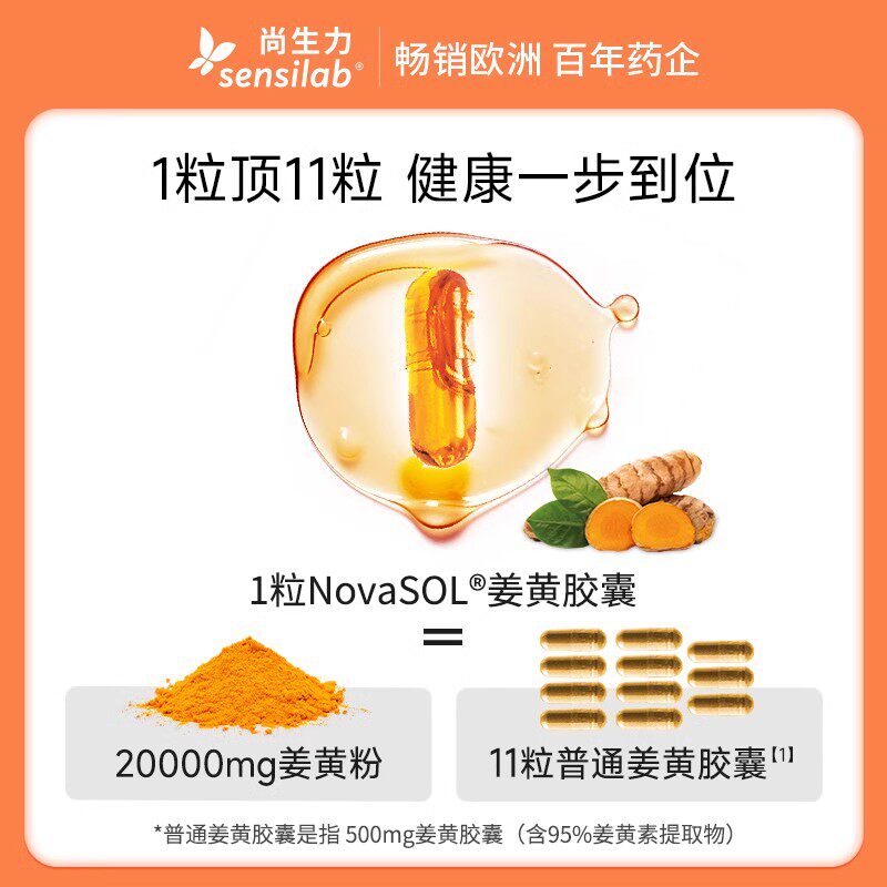 Sensilab尚生力液体姜黄素胶囊专利novasol抗内服炎健身熬夜,淘宝优惠券,粉丝福利购,淘宝优惠卷