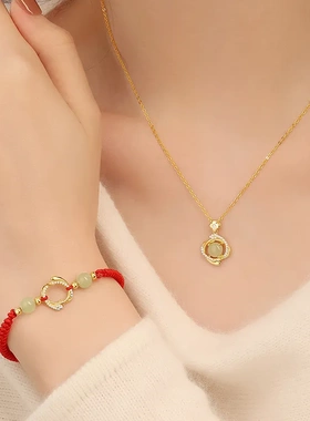 原创幸运灵蛇手绳国潮新中式本命年蛇年红绳手链复古和田玉手饰品