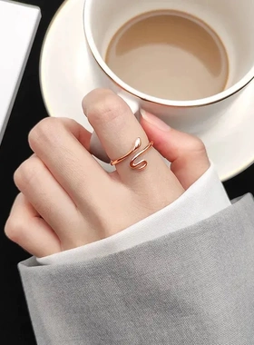 925纯银线条蛇形戒指女潮流个性ins冷淡风简约灵蛇指环开口食指戒