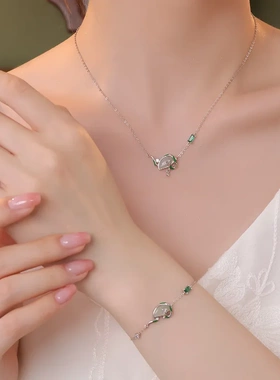 原创灵蛇舞扇手链国潮古风和田玉中式手饰珐琅滴胶复古小众设计感