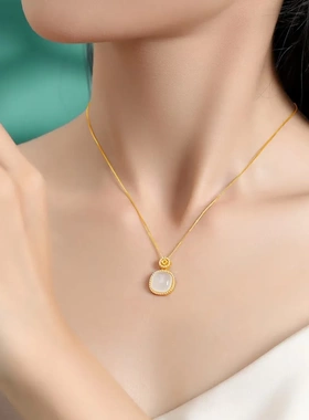 925纯银小方糖钱币玉髓项链