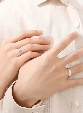 原创925纯银简约不规则浪花情侣戒指一对小众设计感开口对戒