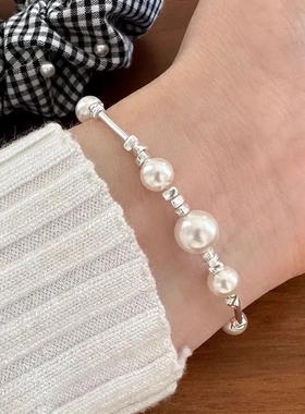 925纯银碎银贝珠手链女网红简约高级设计感ins手串爆款手环