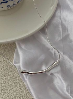 韩版时尚不规则一字长形吊坠S925纯银不规几何复古项链锁骨链