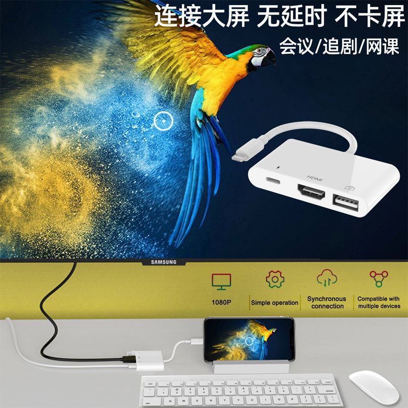适用苹果iPhone13手机转换器头ipad直播网口lighting拓展坞同屏线投影接口网线usb转显示投HDMI硬盘VGA扩展线