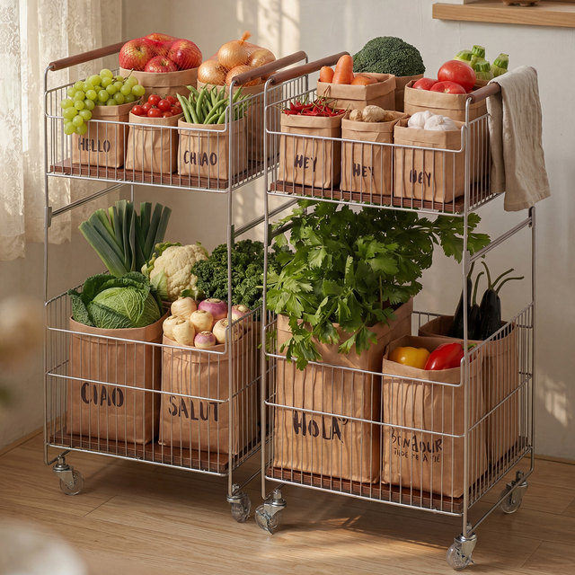 Kitchen vegetable storage rack multifunctional mobile trolley