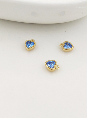 现货14K包金diy配件镶嵌A级锆石爱心吊坠铜镀厚真金挂坠强保色坠