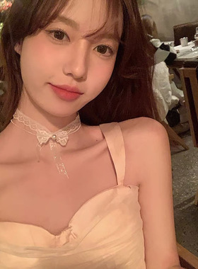 BOIONE纯欲温柔系白色蕾丝蝴蝶结choker项圈颈链甜美夏天度假项链