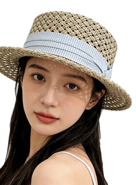 法式度假海边草帽绑带礼帽女夏防晒遮阳帽复古百搭休闲镂空沙滩帽